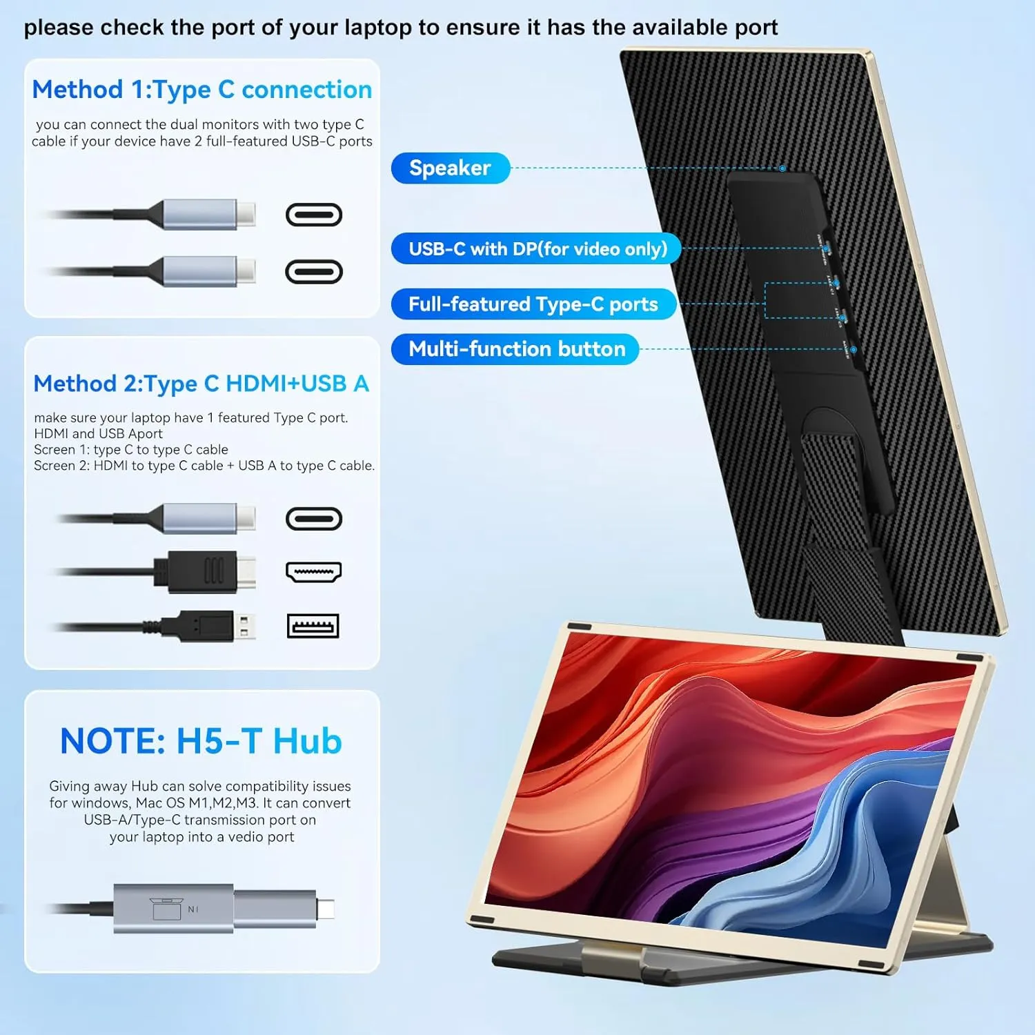 Double Extension d’écran portable 15.6" FHD – Double écran pour ordinateur portable