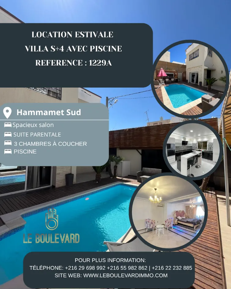A Louer Villa Duplex S+4 Haut Standing Avec Piscine Ă Hammamet Sud