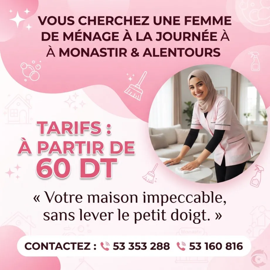 femme de menage par jour a monastir