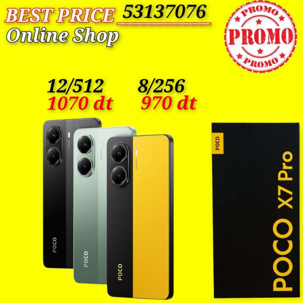 Poco X7 pro 5G Cacheté paquet fermé #Validé✔️
➖8/256 = 970 dt
➖12/512 = 1070 dt