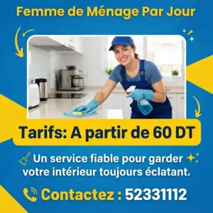 Femmes de ménage disponibles par jour dès 60 DT !