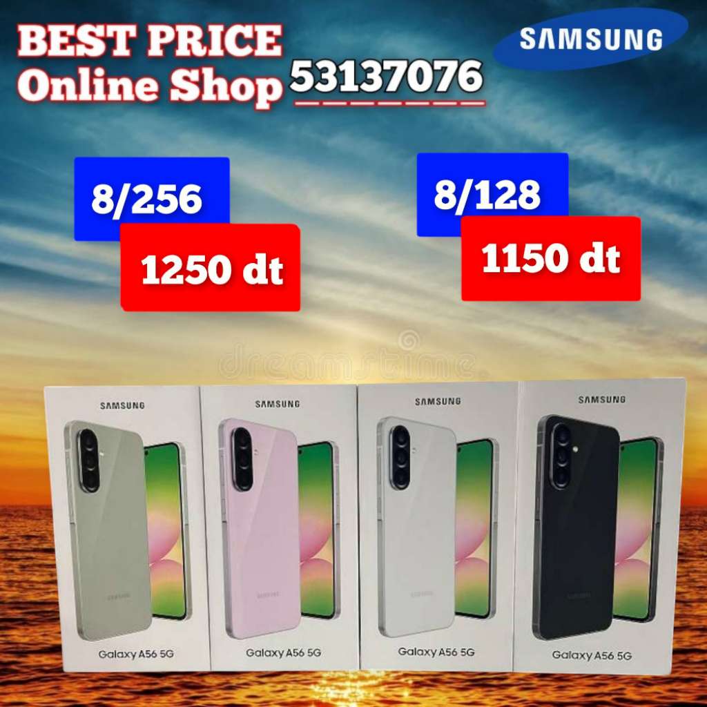 Samsung A56 5G Paquet fermé, validé✅
➖8/256 =1250 dt
➖8/128 =1150 dt
