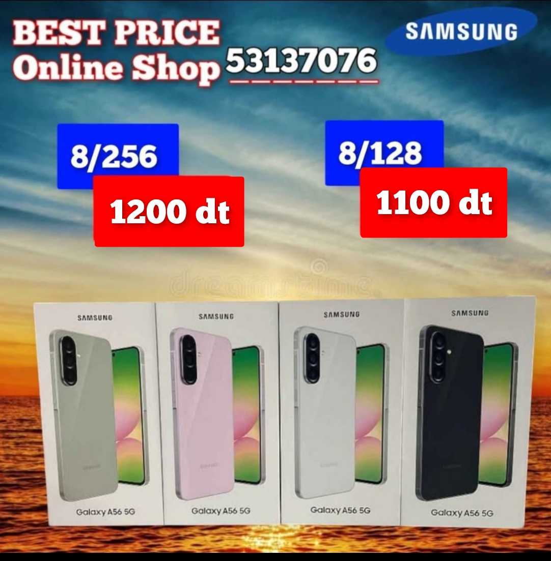 Samsung A56 5G Paquet fermé, validé✅
➖8/256 =1200 dt
➖8/128 =1100 dt