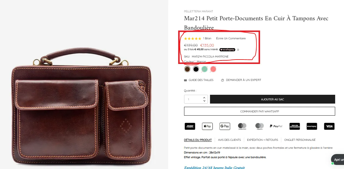 Sac cuir couleur orange made in italy