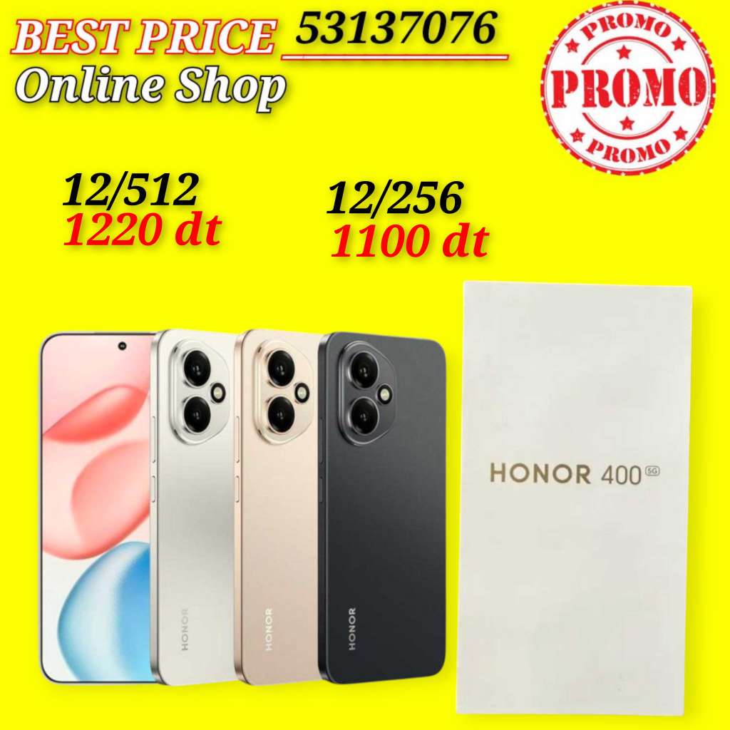 HONOR 400 5G Cacheté Neuf paquet fermé # validé ✔️
➖12/256=1100 dt
➖12/512=1220 dt
 