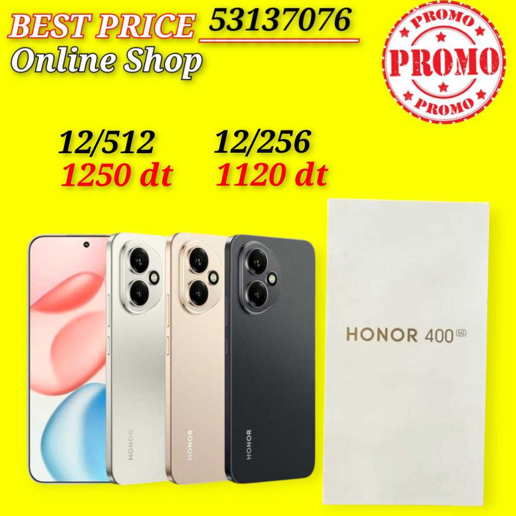 HONOR 400 5G Cacheté Neuf paquet fermé # validé ✔️
➖12/256=1120 dt
➖12/512=1250 dt
 