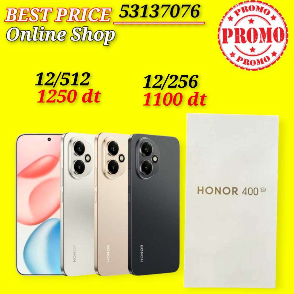 HONOR 400 5G Cacheté Neuf paquet fermé # validé ✔️
➖12/256=1100 dt
➖12/512=1250 dt
 