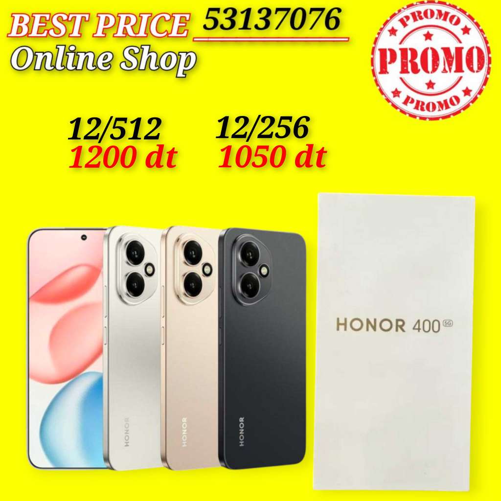 HONOR 400 5G Cacheté Neuf paquet fermé # validé ✔️
➖12/256=1050 dt
➖12/512=1200 dt