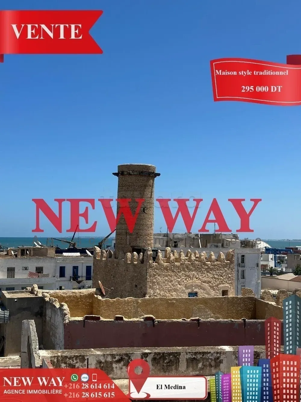 Maison style traditionnel à EL Médina Sousse ouvre sur trois rues