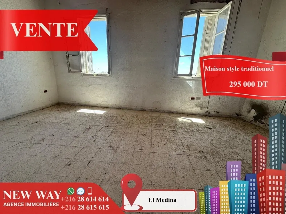 Maison style traditionnel à EL Médina Sousse ouvre sur trois rues