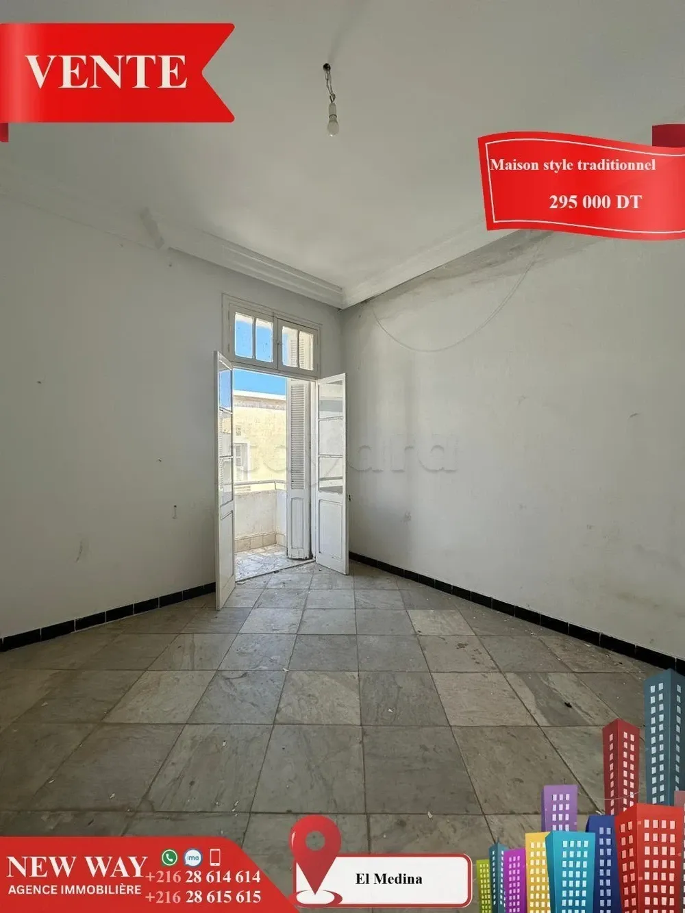 Maison style traditionnel à EL Médina Sousse ouvre sur trois rues
