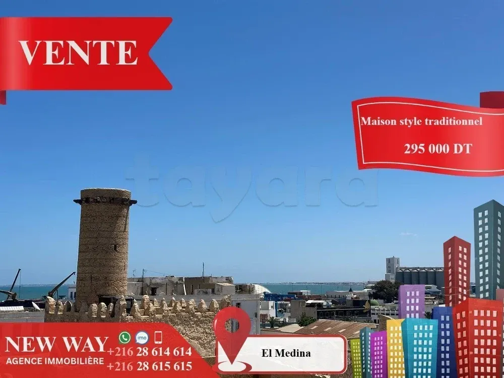 Maison style traditionnel à EL Médina Sousse ouvre sur trois rues