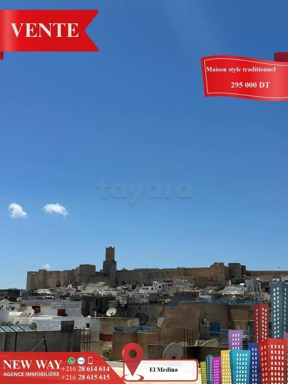 Maison style traditionnel à EL Médina Sousse ouvre sur trois rues