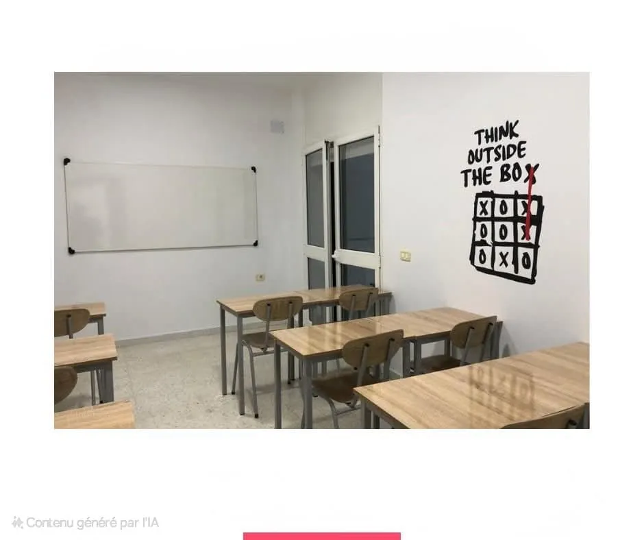Lot à vendre : 50 tables avec leurs chaises + 4 grands tableaux blancs. (centre)
