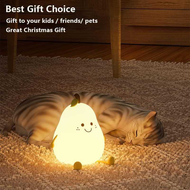 Veilleuse  rechargeable usb en silicone en forme de poire souriante , veilleuse LED , 