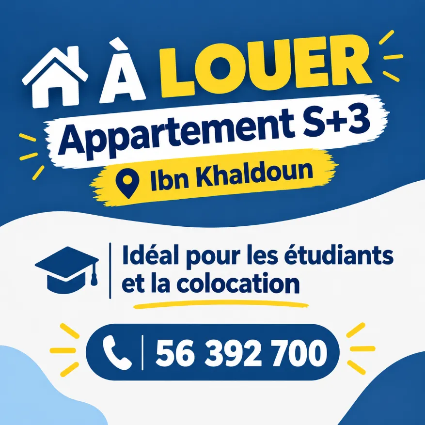 À LOUER – Appartement S+3 à Ibn Khaldoun