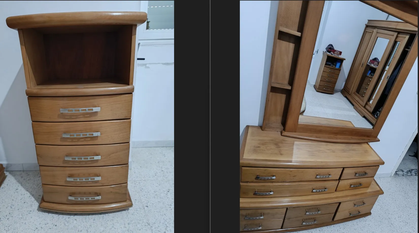 Chambre parentale + salon + lit + bureau + element