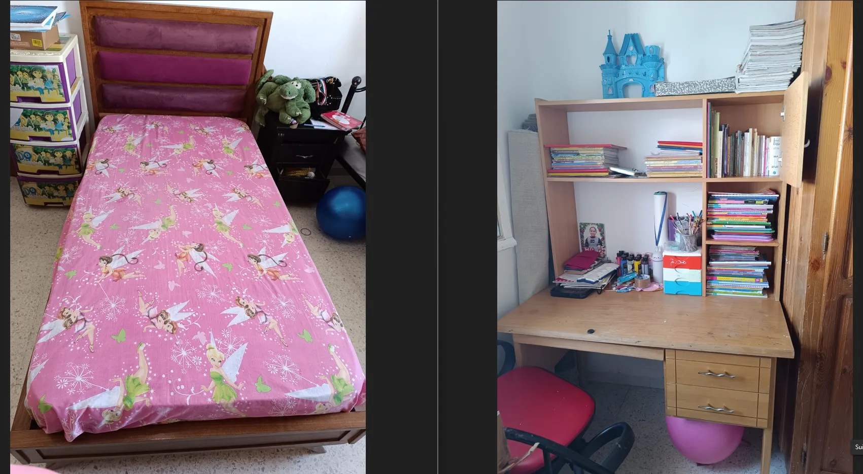 Chambre parentale + salon + lit + bureau + element