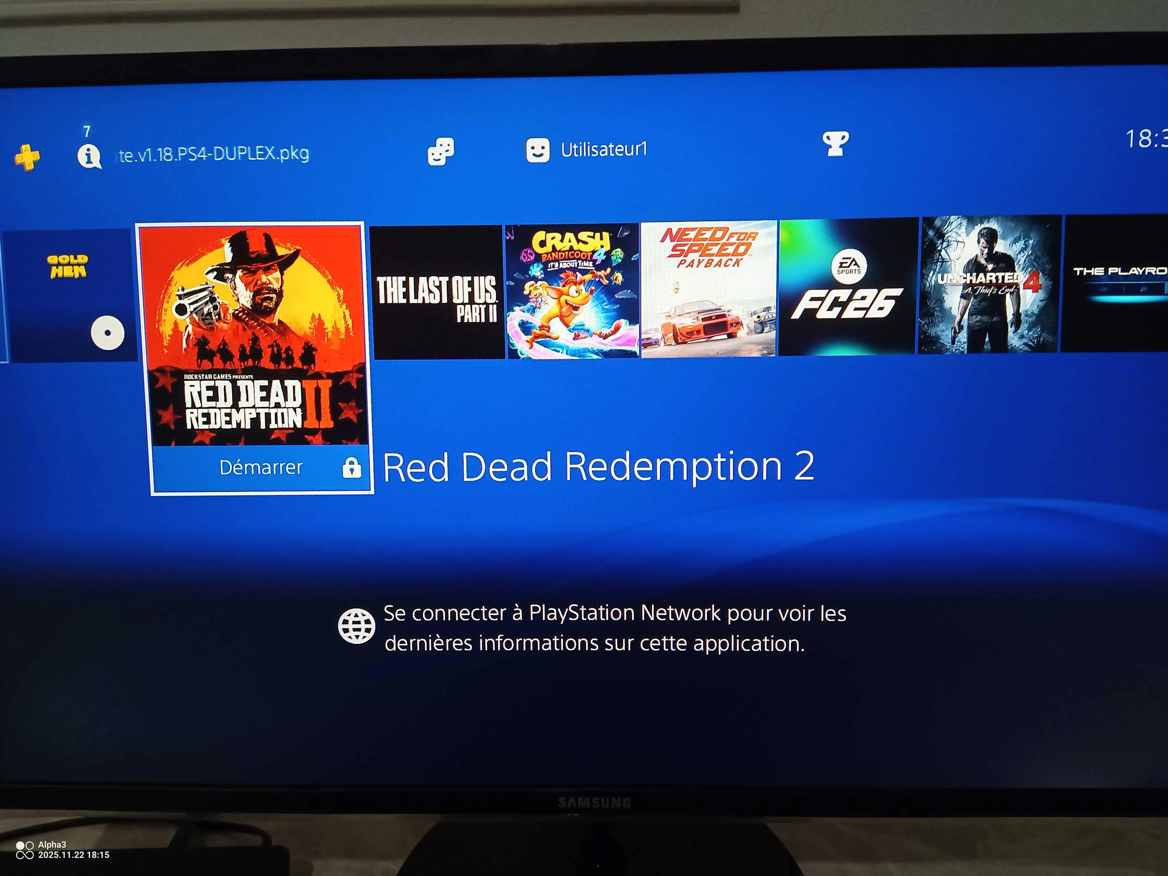 PS4 slim 500GB Patché CD Gold Hen + 6 jeux installé