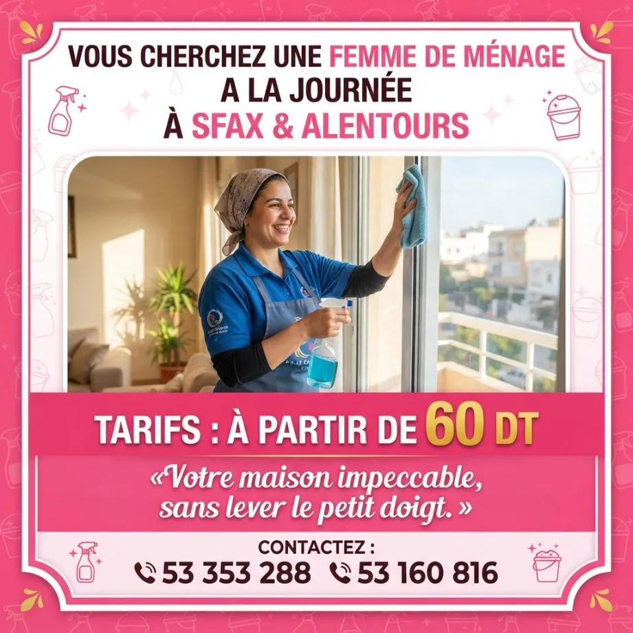femme de menage par jour sfax ville