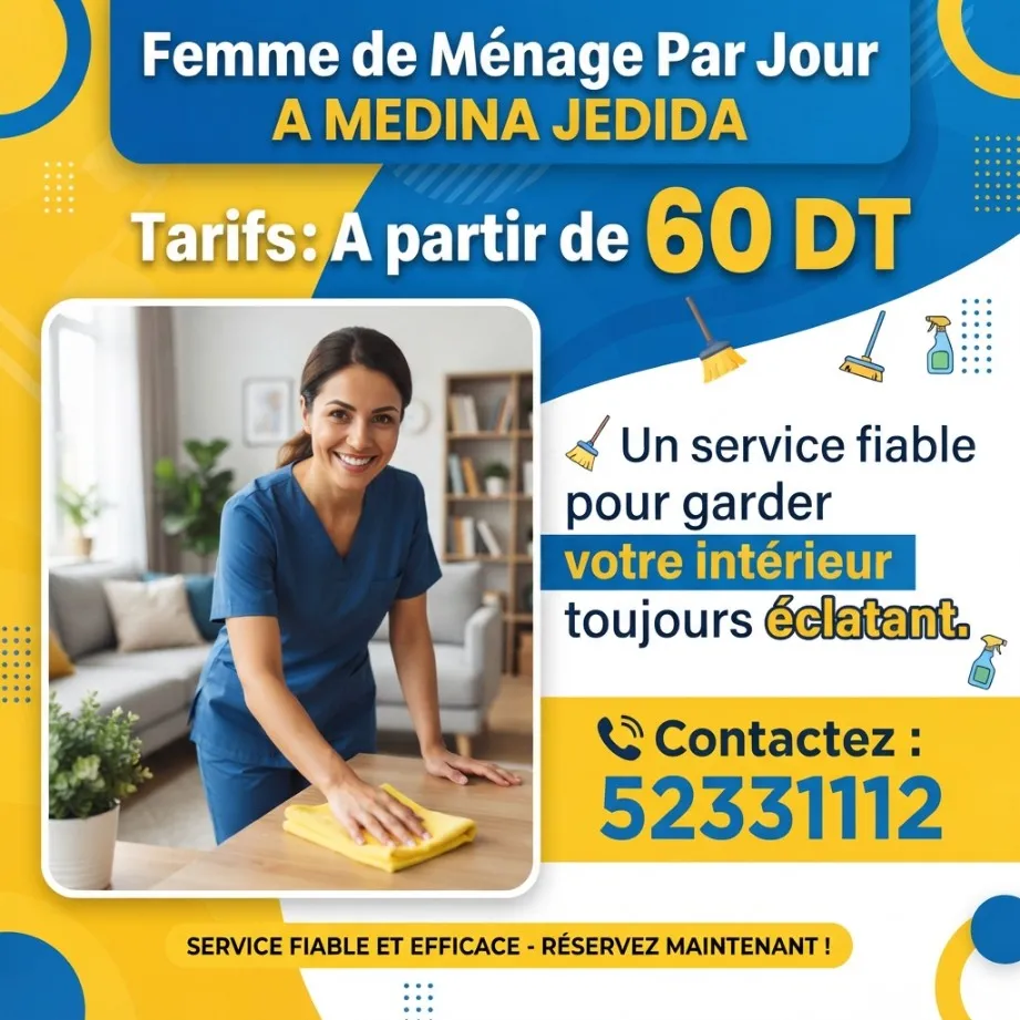 FEMME DE MENAGE PAR JOUR A MEDINA JEDIDA