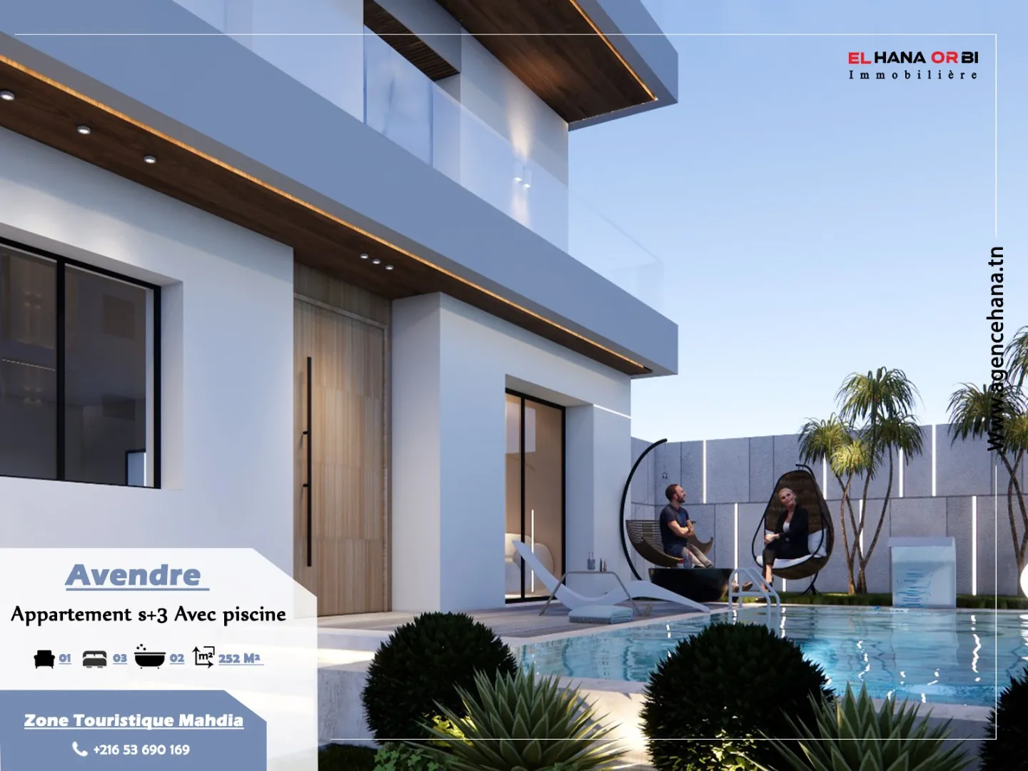 Bien a vendre s+3 avec piscine en plein zone touristique mahdia