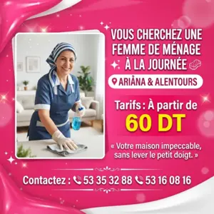 FEMME DE MENAGE A LA JOURNEE A ARIANA ESSOUGHRA