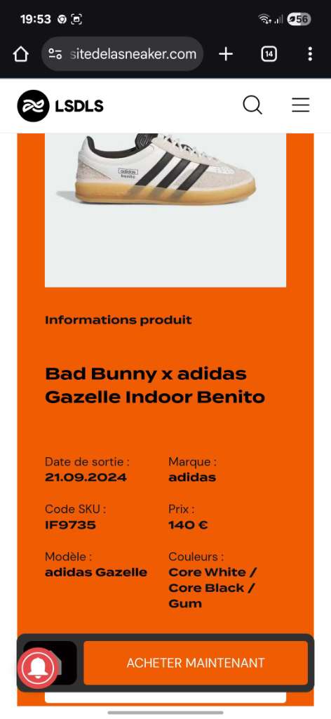 Chaussures Adidas Bad Bunny Gazelle Indoor