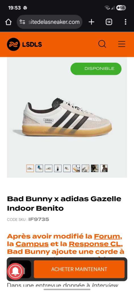 Chaussures Adidas Bad Bunny Gazelle Indoor