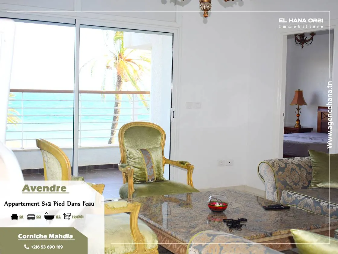 À Vendre Appartement S+2 Pied dans L’eau et vue sur mer à corniche mahdia