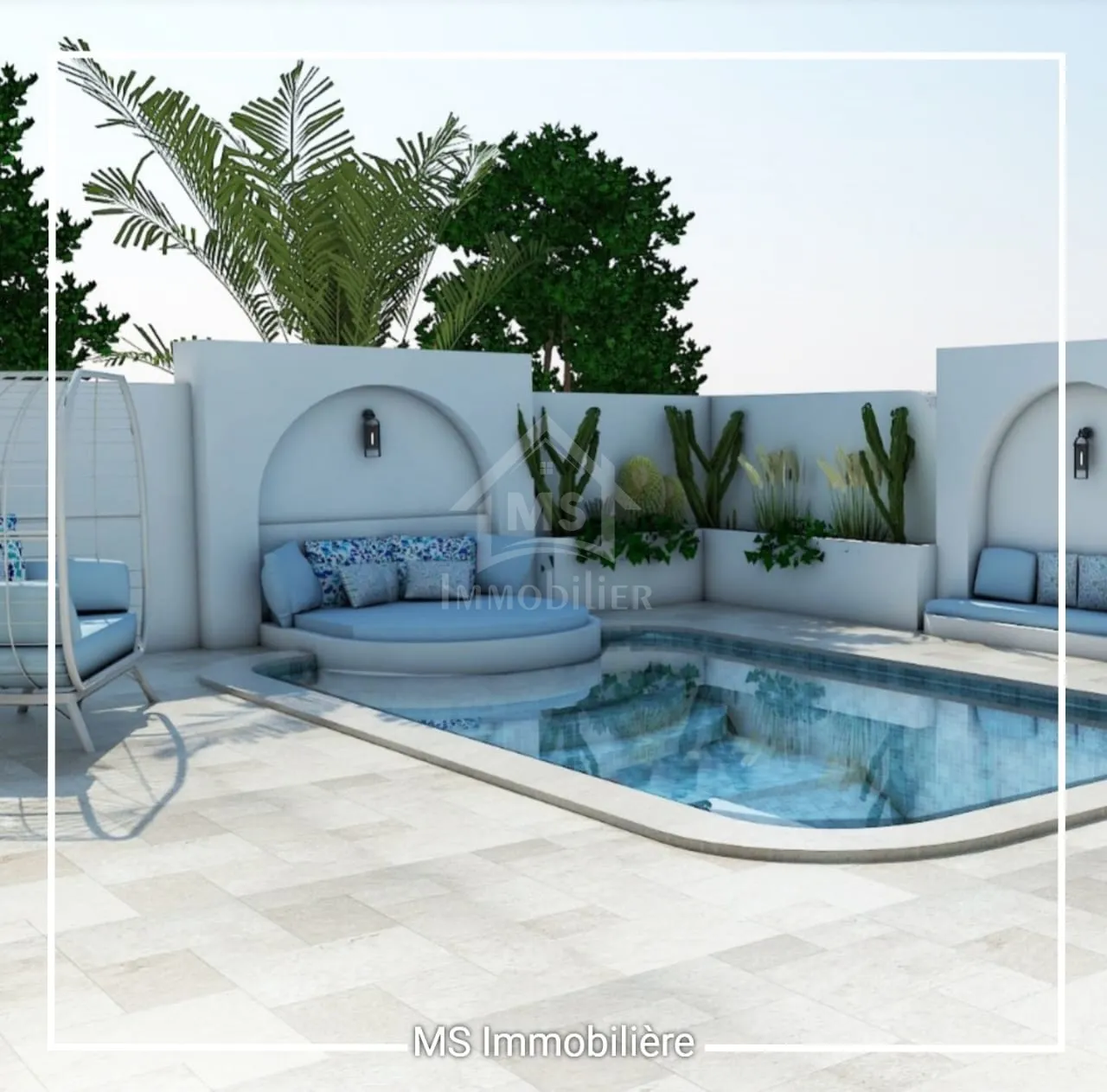 Belle villa S+3 sur plan avec piscine à vendre à HammametSud 51355351