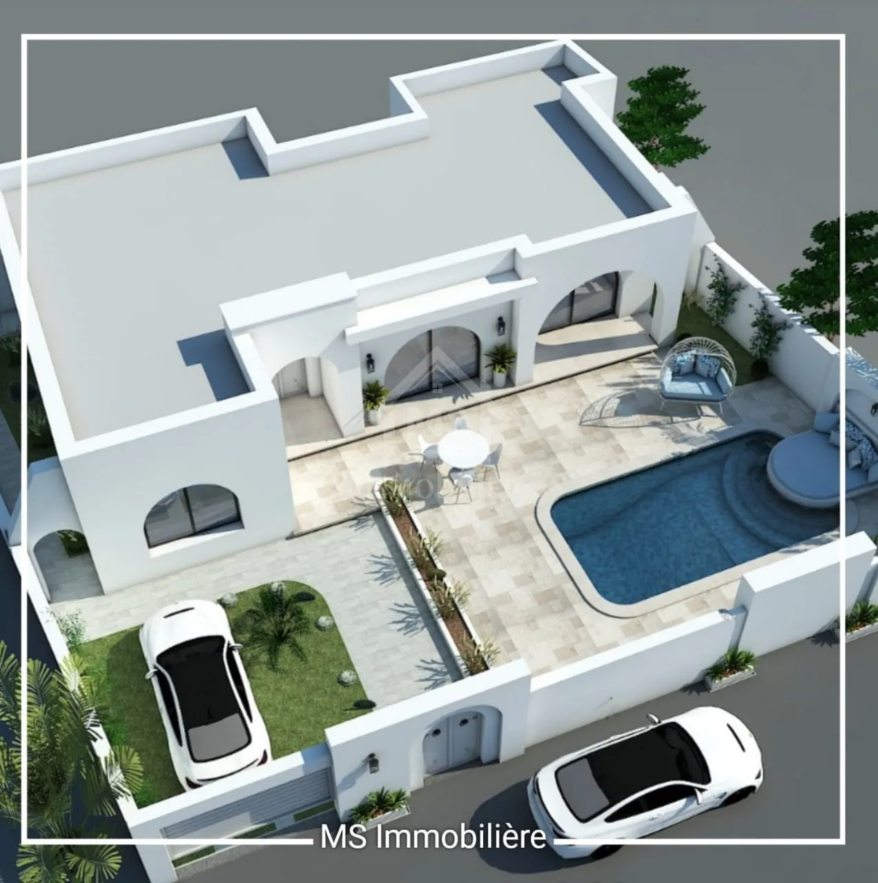Belle villa S+3 sur plan avec piscine à vendre à HammametSud 51355351