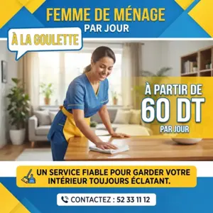 FEMME DE MENAGE PAR JOUR A LA GOULETTE