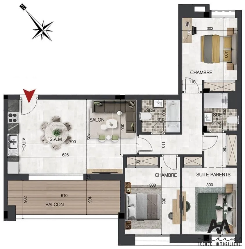 Appartement S+3 de 131 m² à Sidi Mahrsi – Nabeul