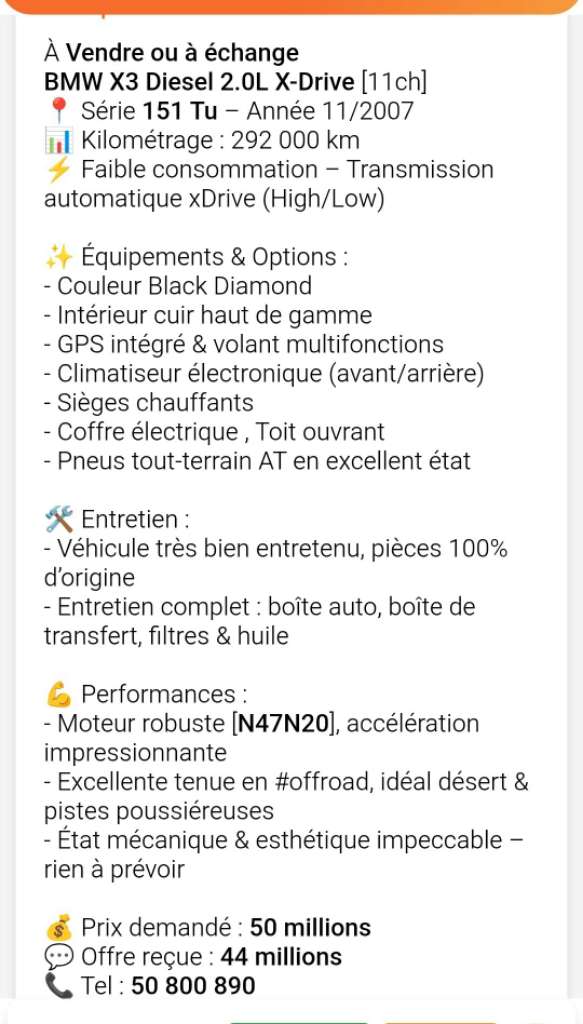 A vendre ou A échange BMW X3 diesel 2L X-Drive