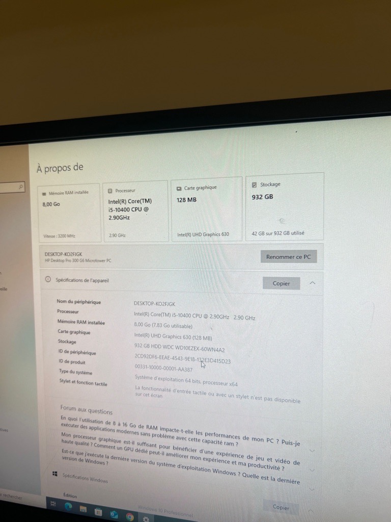 Ordinateur Bureautique HP I5(Tres bon etats presque jamais utilise)