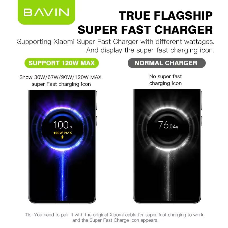 Bavin Chargeur Super Rapide 120W Avec Câble USB Vers Type C Pour Xiaomi Tunis