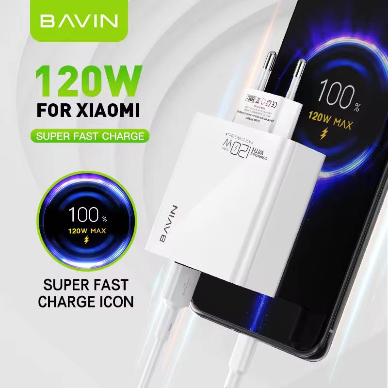 Bavin Chargeur Super Rapide 120W Avec Câble USB Vers Type C Pour Xiaomi Tunis
