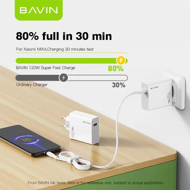 Bavin Chargeur Super Rapide 120W Avec Câble USB Vers Type C Pour Xiaomi Tunis
