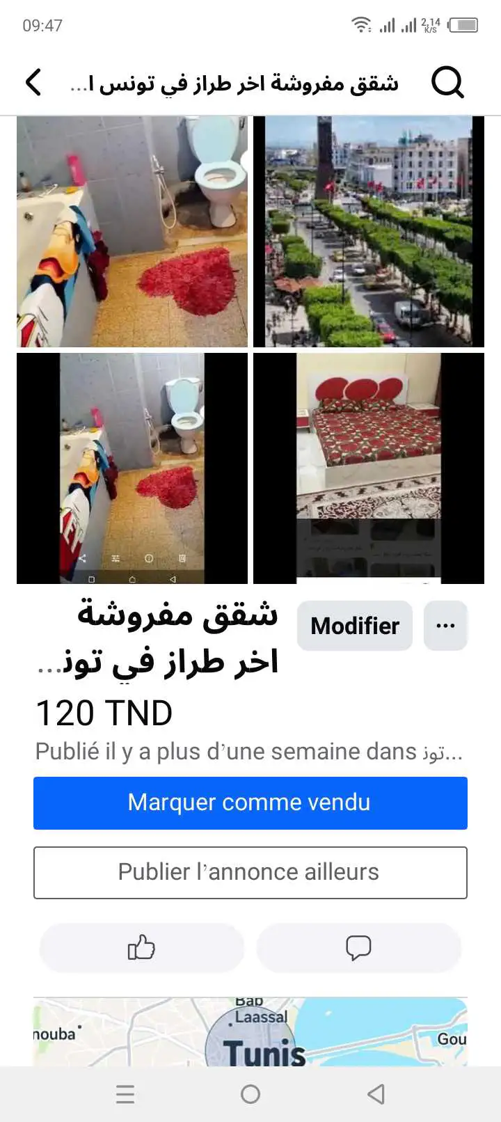 شقق مفروش آخر طراز في تونس العاصمة شارع لحبيب برقيب او العوينة