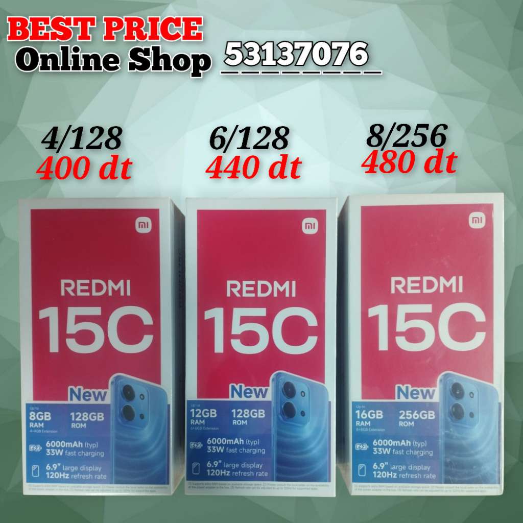 Redmi 15c Cacheté paquet fermé #Validé✔️
➖4/128=400 dt
➖6/128=440 dt
➖8/256=480 dt