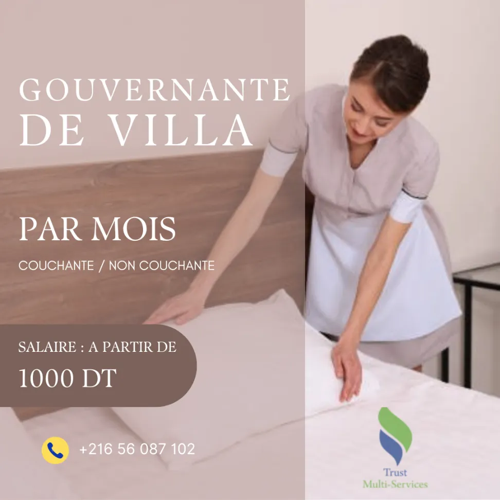 Gouvernante de Villa de Confiance pour un Service Mensuel Haut de Gamme 