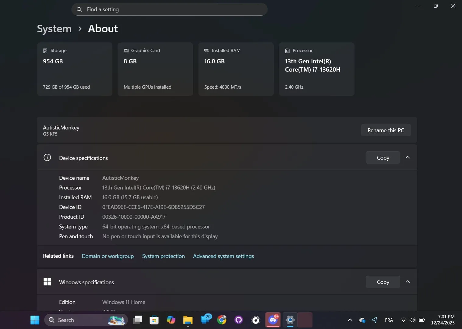 Gigabyte G5KF / i7-13620H / RTX 4060 8G / 16 Go DDR5 / 1 To SSD