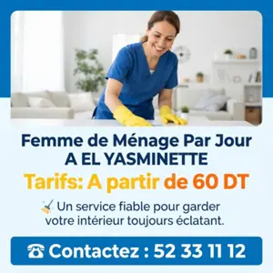 FEMME DE MENAGE PAR JOUR A EL YASMINETTE
