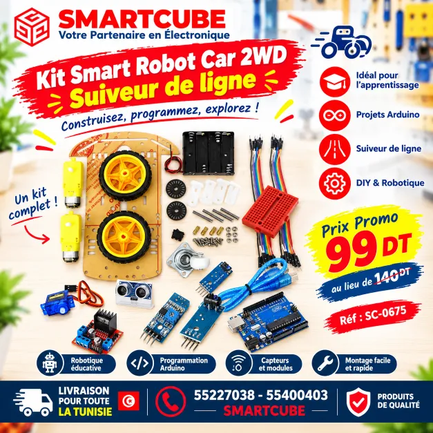 Kit Smart Robot Car 2WD – Suiveur de Ligne