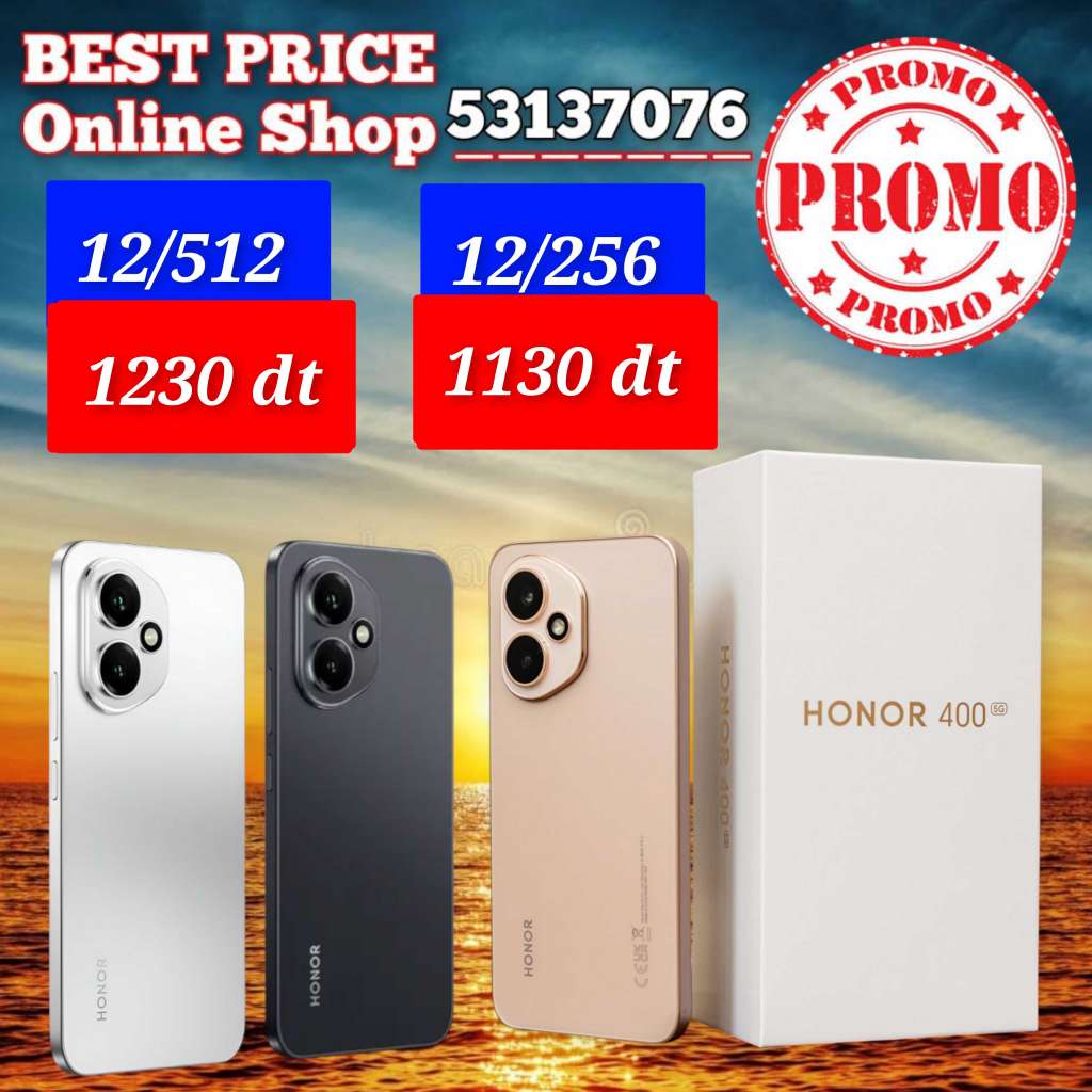 HONOR 400 5G  Cacheté Neuf paquet fermé # validé ✔️
➖12/256 =1130 dt
➖12/512 =1230 dt
