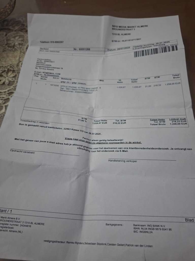 Iphone16 promax europeen batterie100% 256g