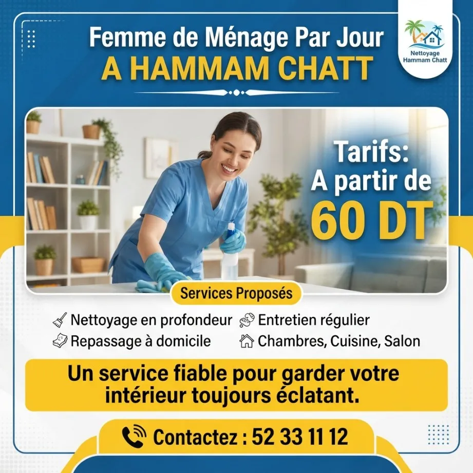 FEMME DE MENAGE PAR JOUR A HAMMAM CHATT