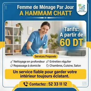 FEMME DE MENAGE PAR JOUR A HAMMAM CHATT