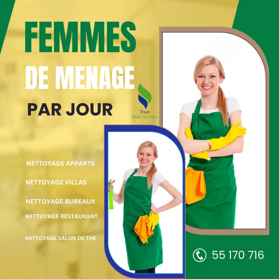 société TMS propose des Femmes de ménage par jour A SIDI BOU SAID